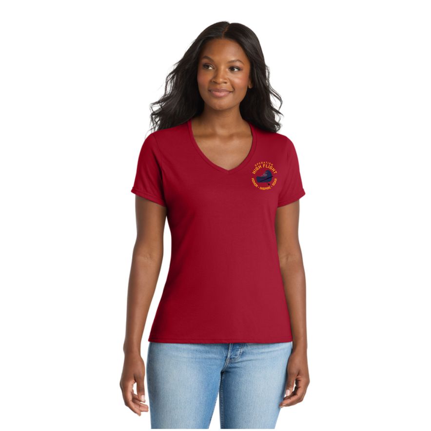 OHF Port & Co™ Women's Performance Blend V-Neck Tee Red