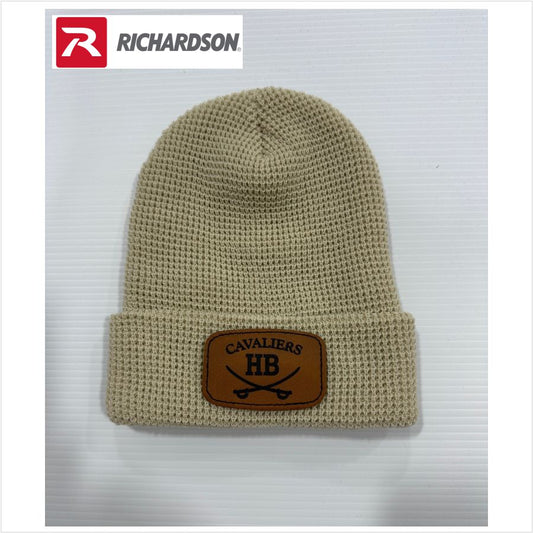 Waffle Cuffed Leather Patch Beanie