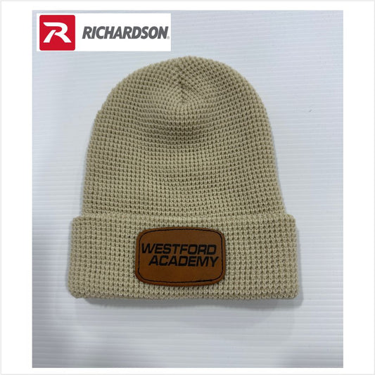 WA Waffle Cuffed Leather Patch Beanie