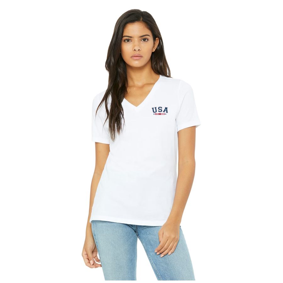 Ladies Bella Distressed 250th V-Neck