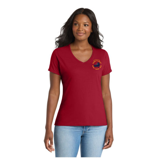 OHF Port & Co™ Women's Performance Blend V-Neck Tee Red