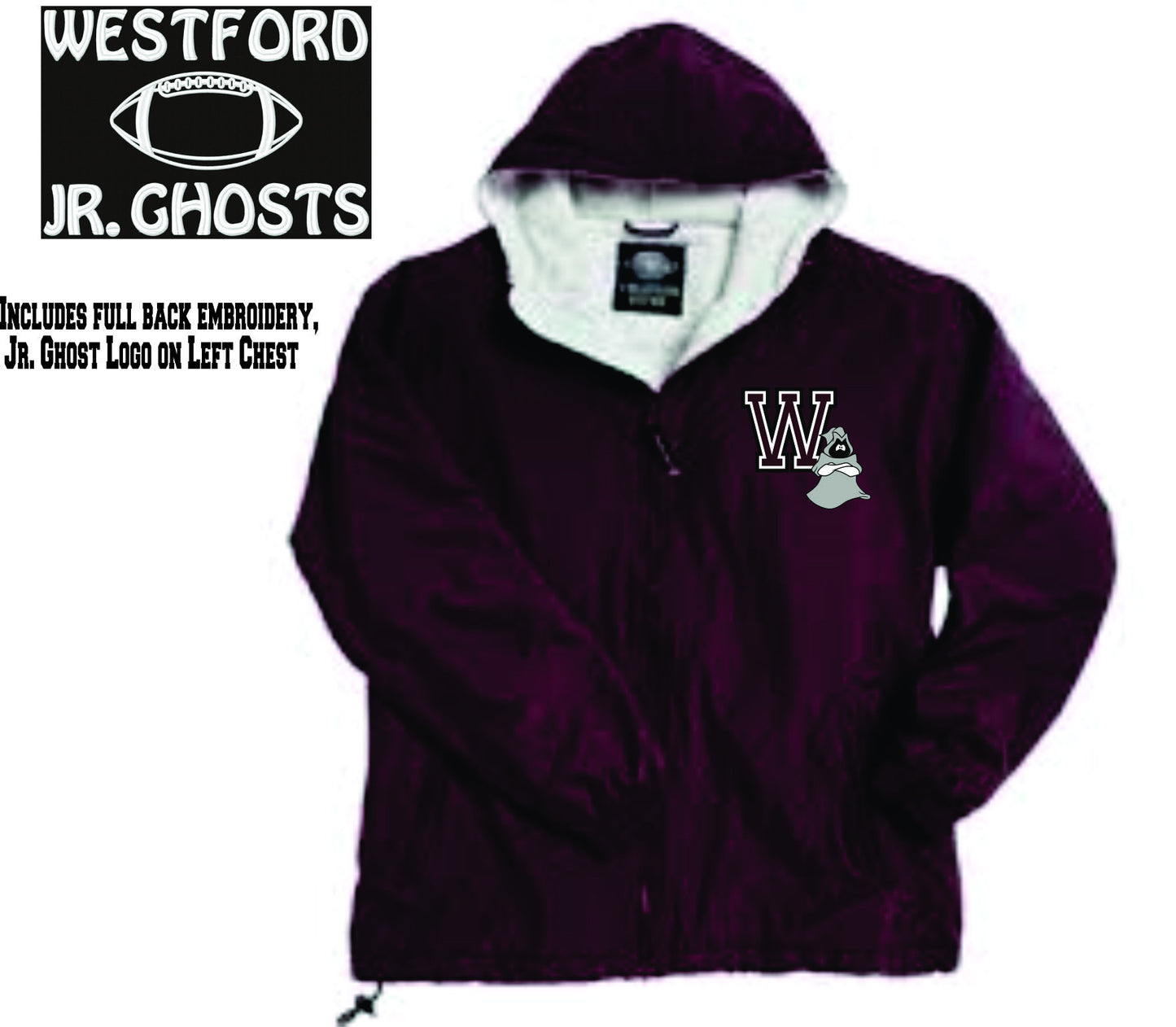 Westford Jr. Ghosts Hooded Performer Jacket / Charles River 9921/8921 (Choice of Football or Cheer Back)